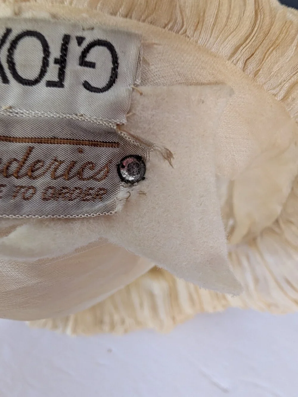 Vintage Hat Cream Rhinestone Art Deco Bed Cap By John Frederic - Picture 8 of 10
